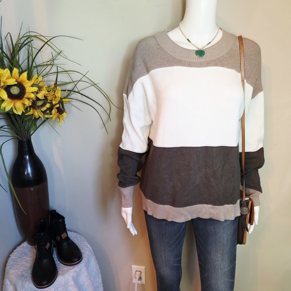 Adrianna Papell Colorblock Sweater - Cream and Brown